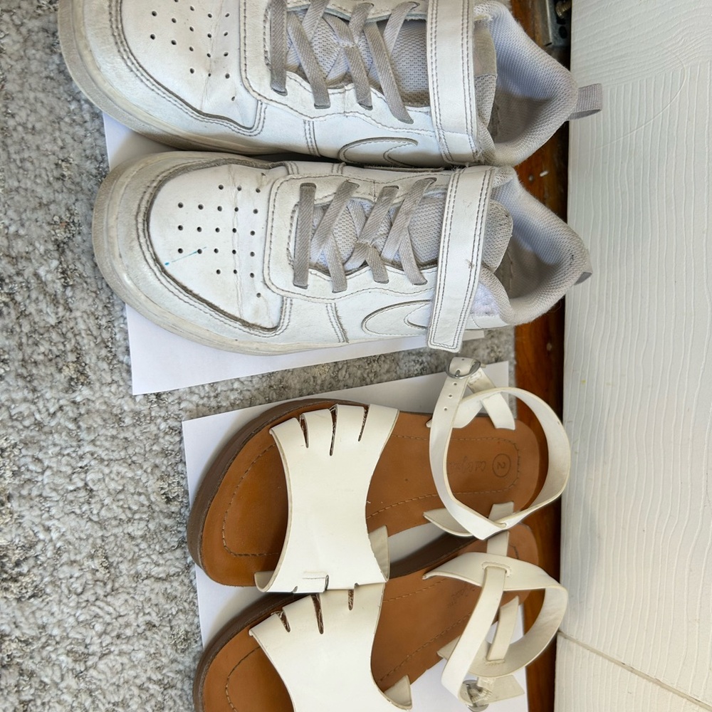 Kids White Sneakers and Sandals Size 2
